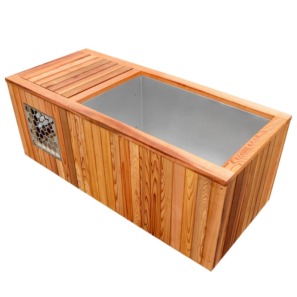 Outdoor family custom cold water spa bath.