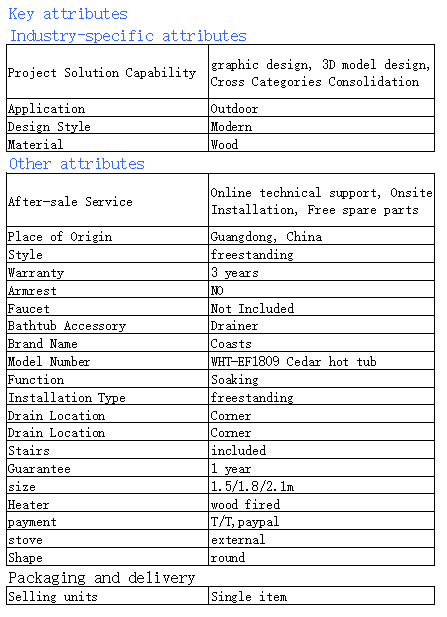 WHT-EF1809 Outdoor Hot Tub Including Sauna Stove for Sale